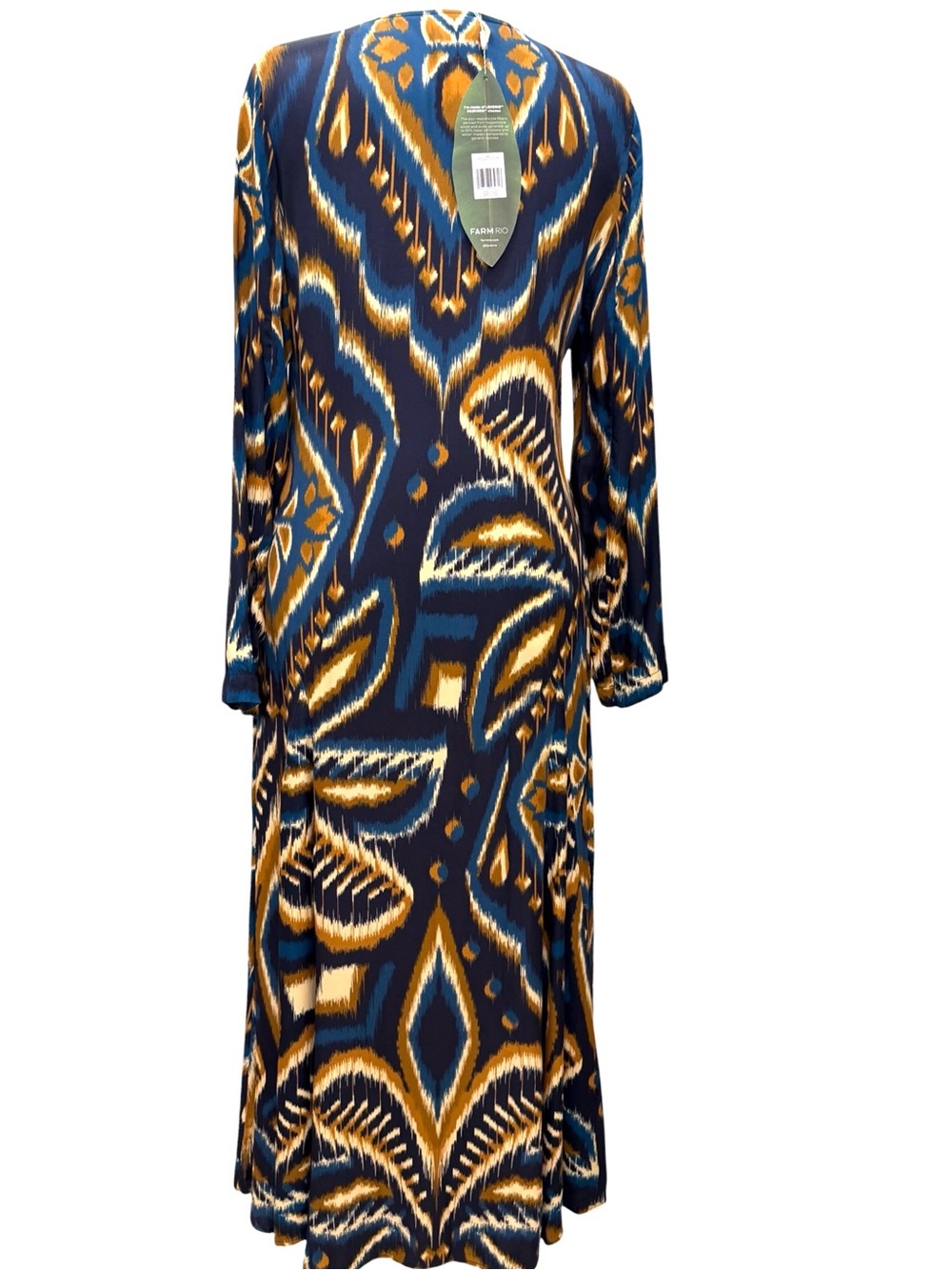 FARM Rio Pineapple Ikat Blue Maxi Dress NWT Long Sleeve Viscose - Picture 3 of 9